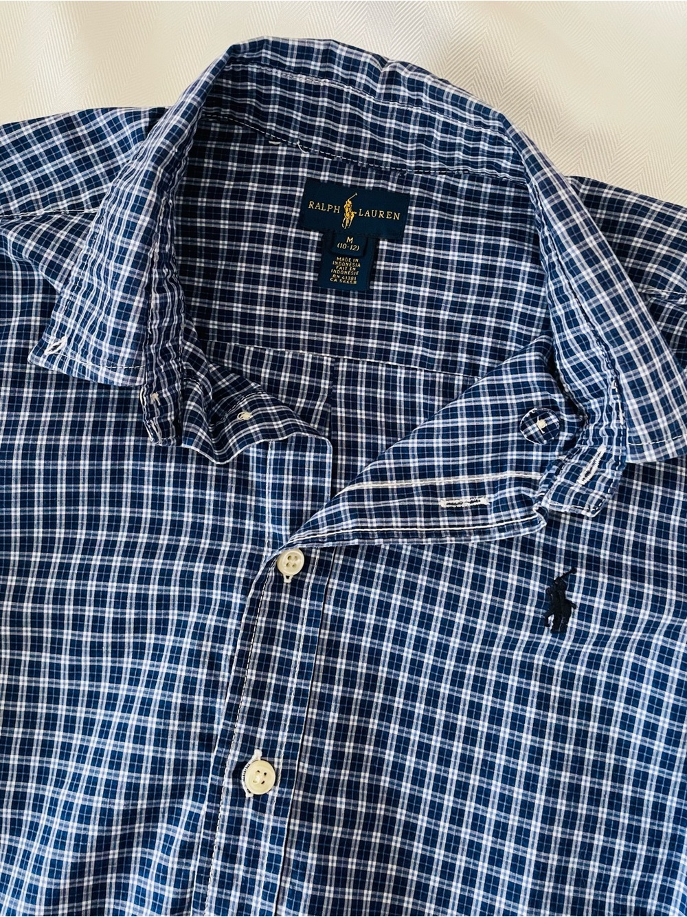 Boy’s Ralph Lauren Navy and White Check Cotton Button-Down Shirt size M (10-12)